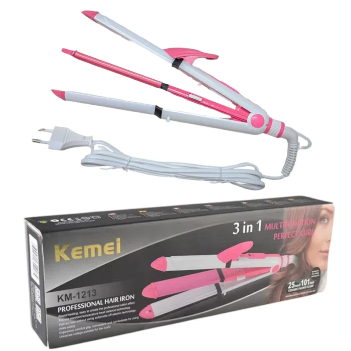 Kemei KM-1213: 3-in-1 Ceramic Coating Styling Powerhouse — Straighten, Curl & Crimp with Salon-Level Precision - Image 1